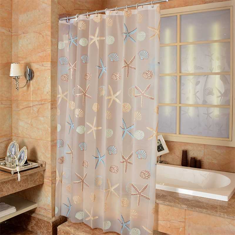 

Modern Bathroom Shower Curtain Waterproof Mildew PEVA Shower Curtains Starfish Seaside Style Bath Curtain for Room