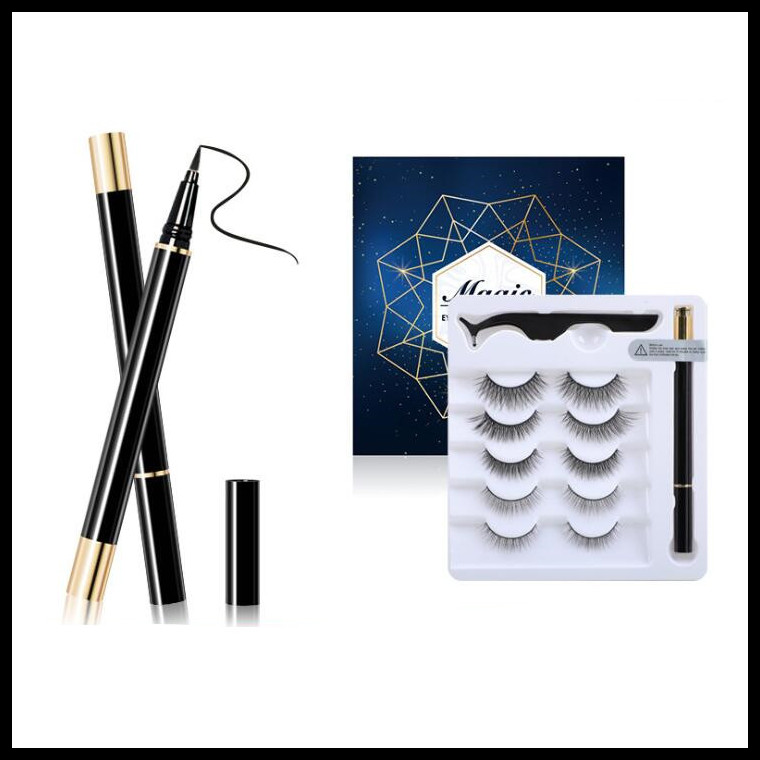 

EPACK False Eyelashes Liquid Eyeliner and Tweezers Kit No Glue Non Magnetic 5 Pairs faux Eyelash Natural Reusable lashes Sticky Eyeliner Mak