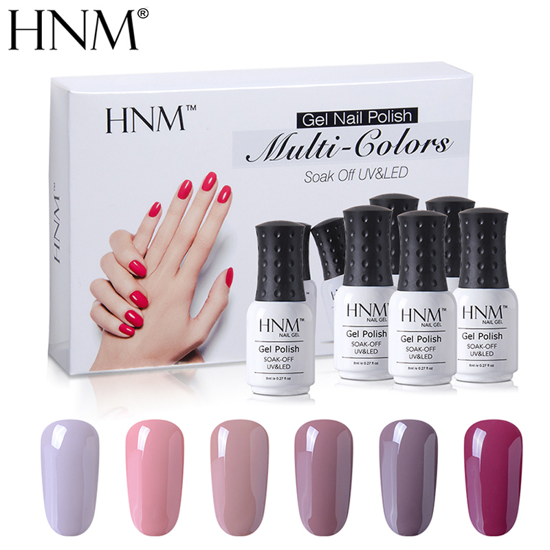 

HNM 6pcs/Lot 8ml UV Nail Gel Polish Nude Gray Pink Red Color Gift Box Set Semi Permanent Lucky Gel Varnish Lacquer