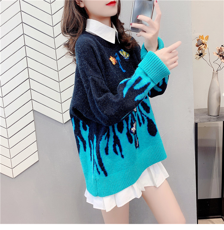 

2020 Autumn Winter Thick Sweater Women Korean Harajuku Butterfly Pattern Pullover Sweater Vintage Casual Loose Lazy Top, Purple