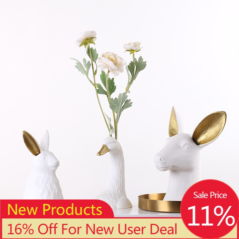 

Ceramics Head Statue Vase Light Luxury White Swan Flowerpots Porcelain Flowers Weddings Figurines Hydroponics Vases