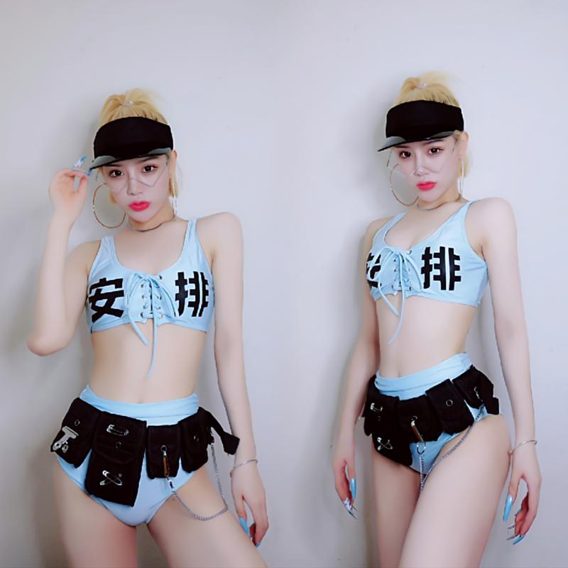 

Blue Dance Costumes Sexy Pole Dance Performance Clothing Gogo Dancers Rave Outfit Women Nightclub Dj European Clothes DCC757, Waist bag