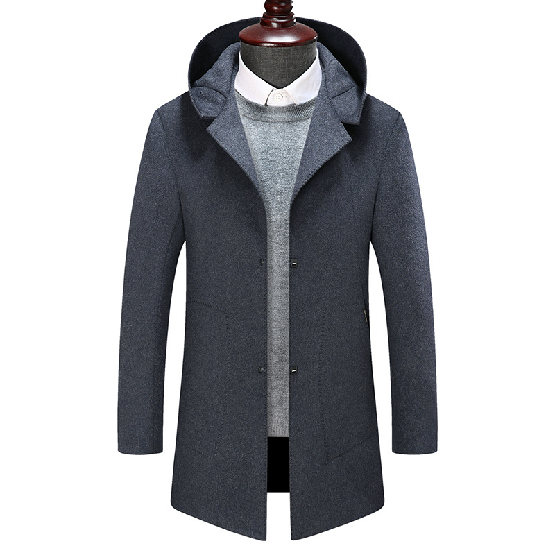 

Mens Woolen Coat Men's Winter Fashion Fleece Lined Warm Hooded Wool Jacket Coat Men Casual Thicken Long Overcoat Outerwear Male, Black