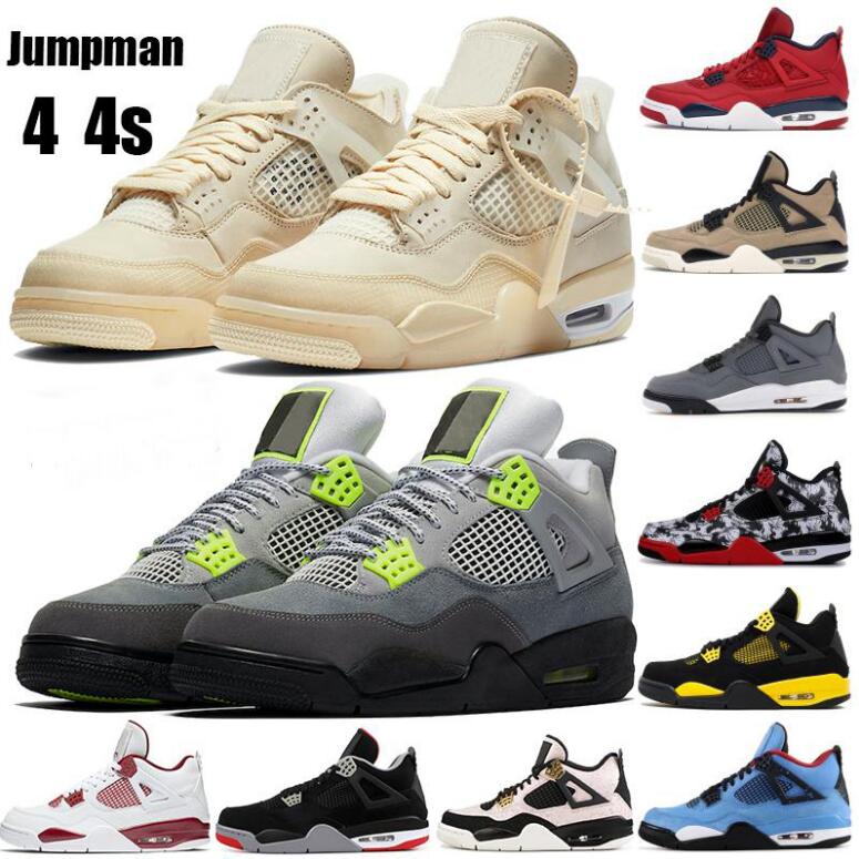 

New 4 4s Jumpman Men Basketball Shoes sail Neon metallic purple rasta basketball Sneakers IV Black cat bred Cool Grey Loyal Blue Trainers, White cement