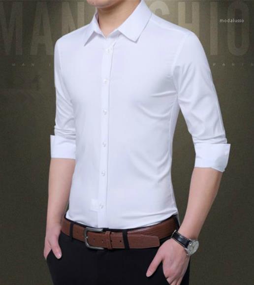 

Lapel Neck Shirts Men Clothing Men Designer Slim Dress Shirts Fashion Solid Color Shirts Casual Long Sleeve, White;black