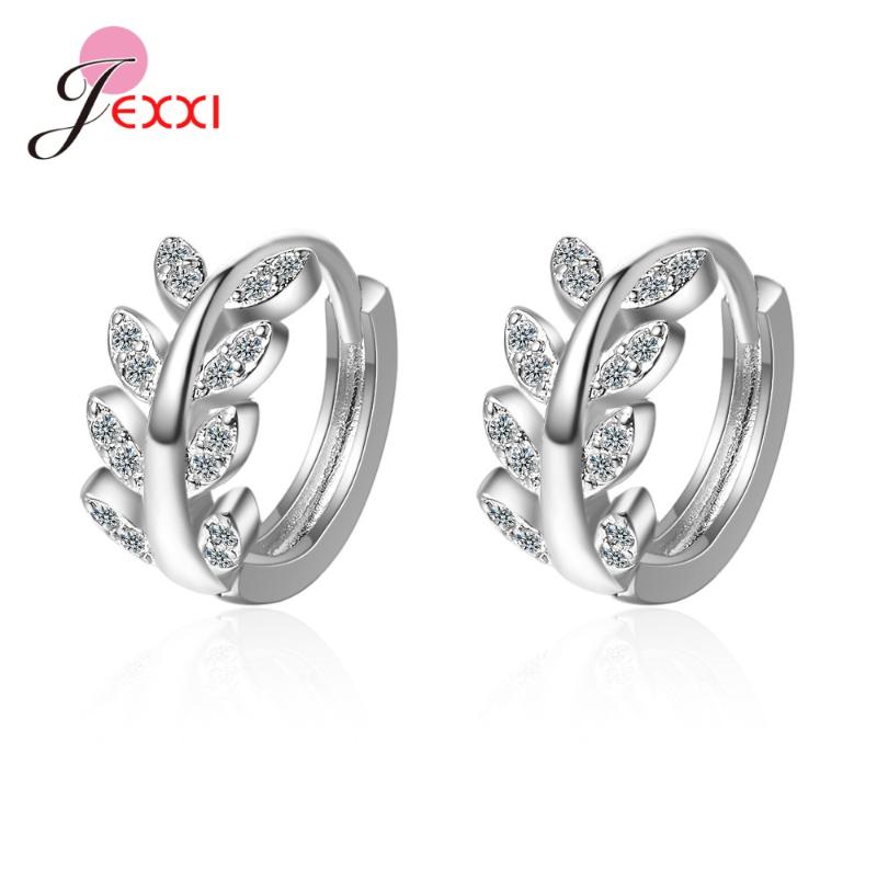 

New Vintage Leaf Design 925 Sterling Silver Gold Color Crystal CZ Bling Hoop Earrings For Women Girls Wedding Jewelry