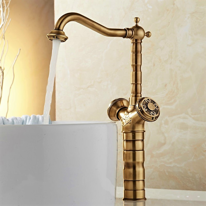 

New Free Shipping Wholesale Retail Deck Mounted Vintage Antique Brass Bathroom Basin Faucet Sink Basin Faucet Mixer Tap
