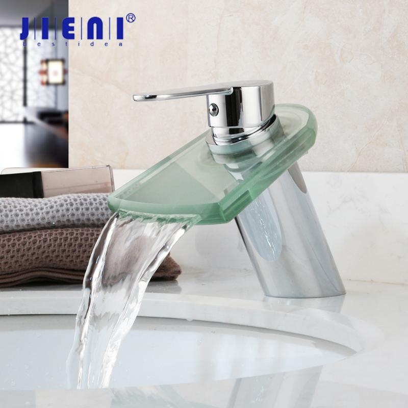 

JIENI Polish Glass Waterfall Faucet Wash Basin 1 Handle Chrome Bathroom Basin Sink Faucet Deck Mounted Vessel Tap Mixer