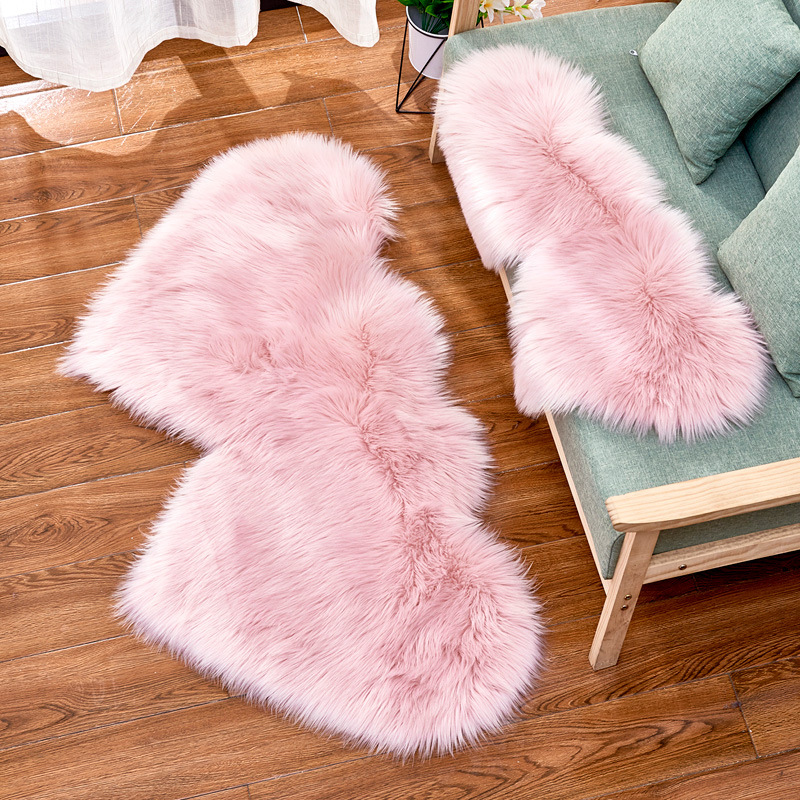 

RAYUAN Love Heart Rugs Artificial Wool Sheepskin Hairy Carpet Faux Floor Mat Fur Plain Fluffy Soft Area Rug Tapetes 2 Size, Blue