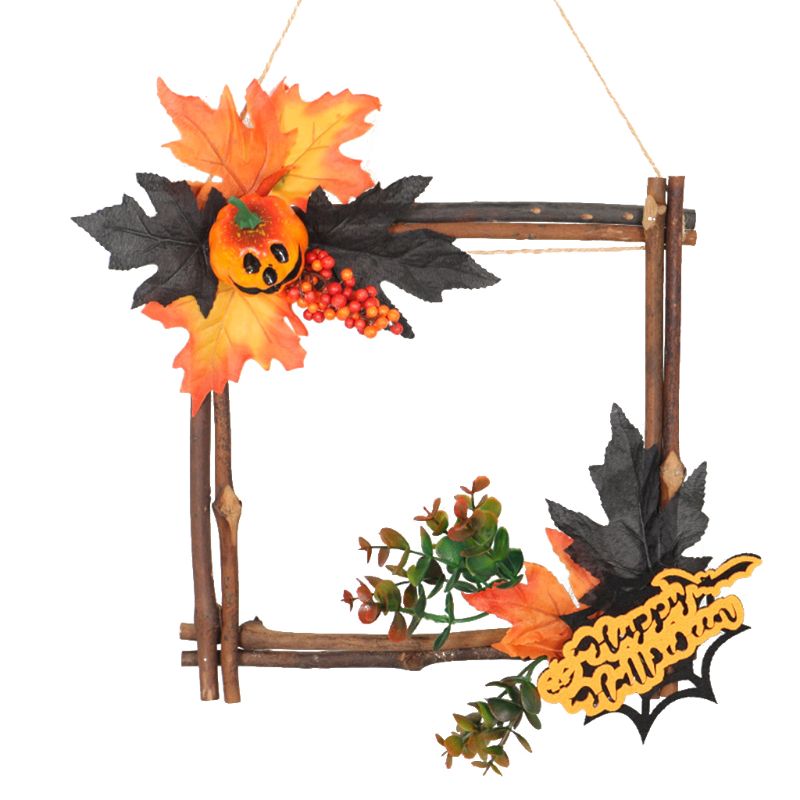 

Wooden Halloween Decoration Wreath Leaf Pumpkin Rectangle Star Hanging Ornament 67JB