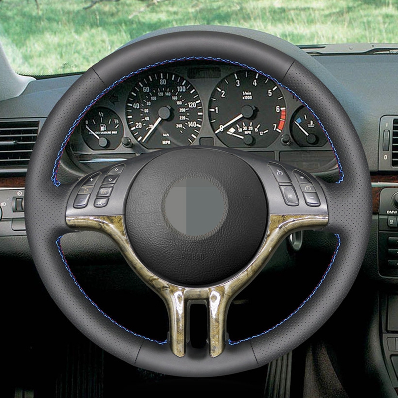 

Black Artificial Leather DIY Hand-stitched Car Steering Wheel Cover for BMW 318i 325i 330ci E39 E46 X5 E53 Z3 E36/7 E36/8