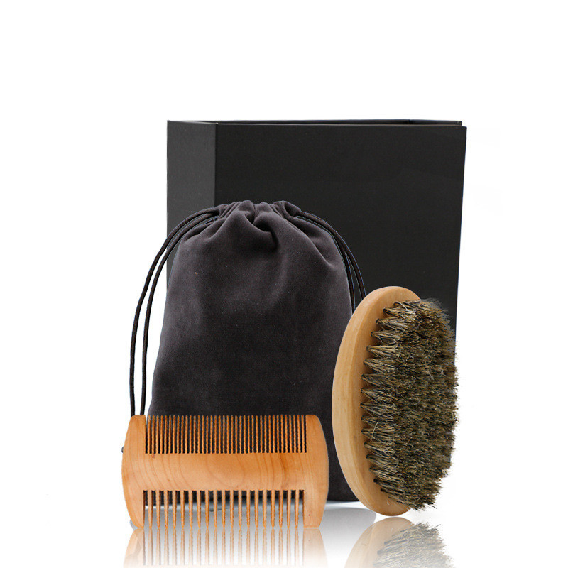 

New Men's special Wild boar bristle oval beard brush Comb set comb Plus Elliptical beard brushes care set tool