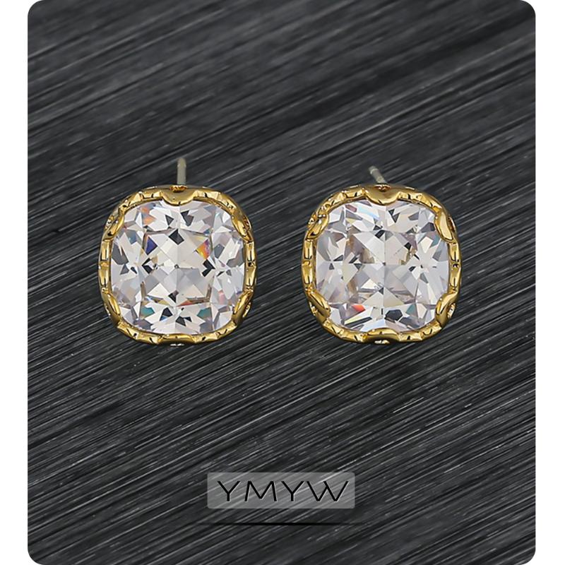

YMYW Bling Square Cubic Zirconia Stud Earrings for Women Classic Charm Base Geometric Earrings Jewelry Accessories Party Gift