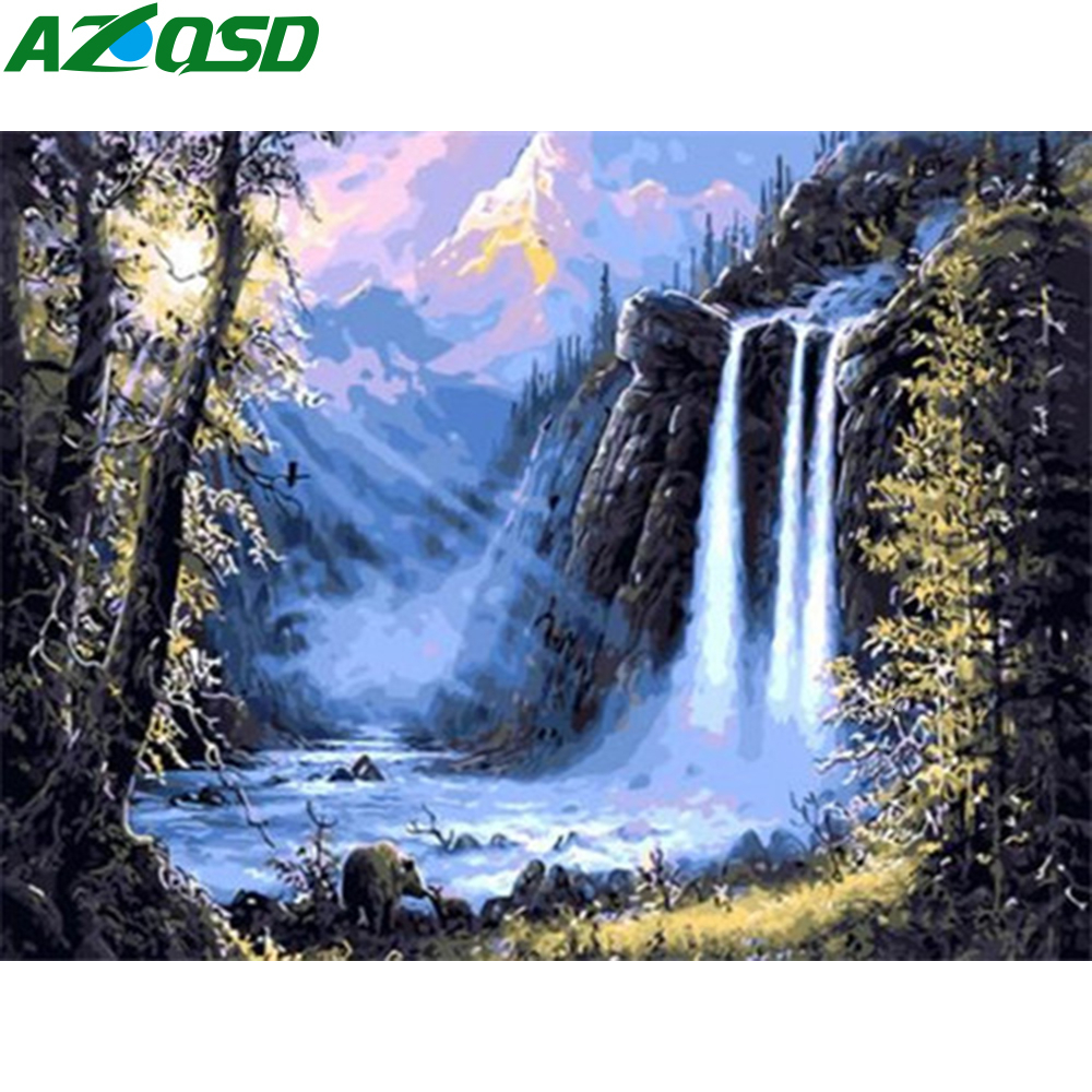 

wall art DIY Painting By Numbers Waterfall Home Decoration Paint By Number Canvas Painting Kits Landscape 50X40cm No Frame