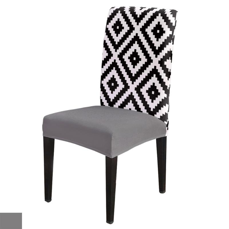 

6/8Pcs Black White Irregular Geometry Dining Chair Cover Spandex Elastic Chair Slipcover Case Stretch for Wedding Hotel Banquet