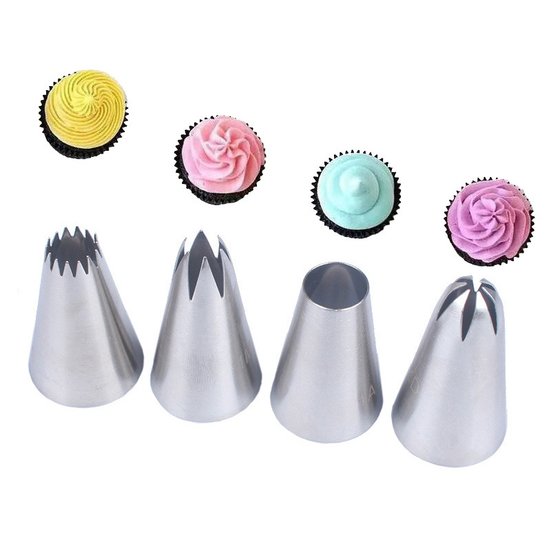 

4Pcs/Set Multi Purpose Fondant Decor Cakes Decoration Set Cookies Supplies Stainless Steel Pastry Nozzle Silver