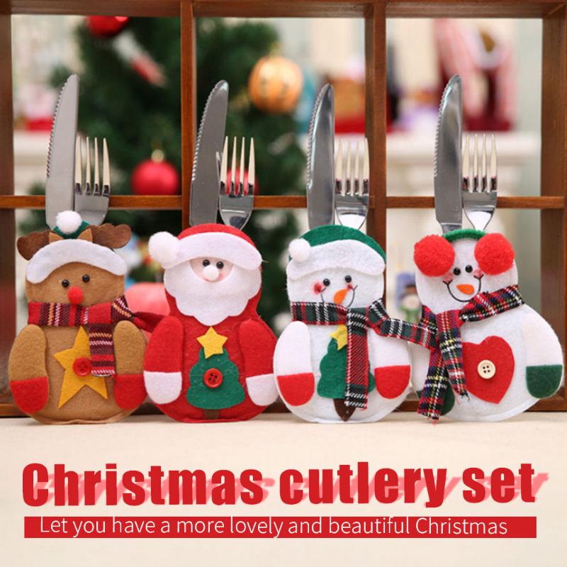 

Cutlery Bag Tableware Pockets Forks Cover Snowman Santa Claus Elk Christmas Party Decoration for Children Kitchen Tableware