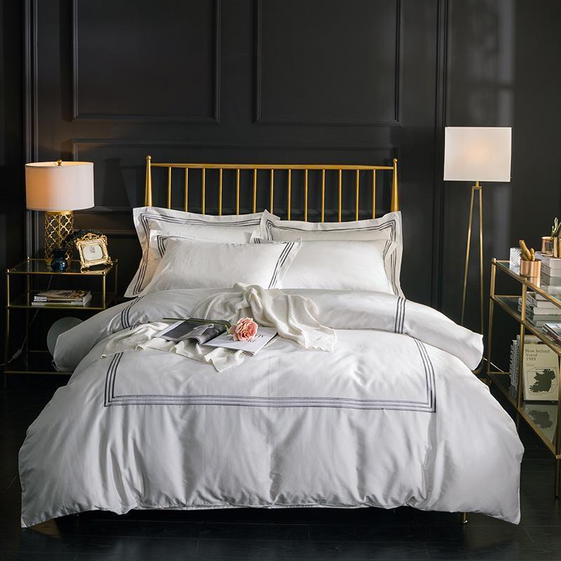 

Egyptian cotton Soft Bed sheet set Queen King size Luxury White Hotel Bedding sets Duvet Cover Set Pillowcases Bed cover, Color 2