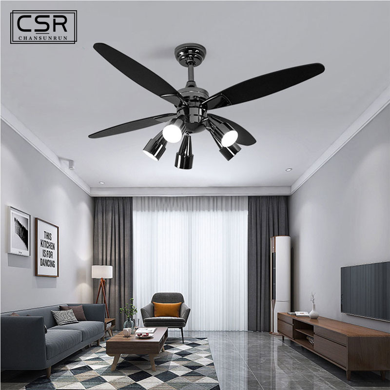 

48 Inch Luxury Ceiling Fans with Lights Ventilator Lamp Remote Control Rotates 90 Degrees Piano Black Fans Lamps Ligh Lighting