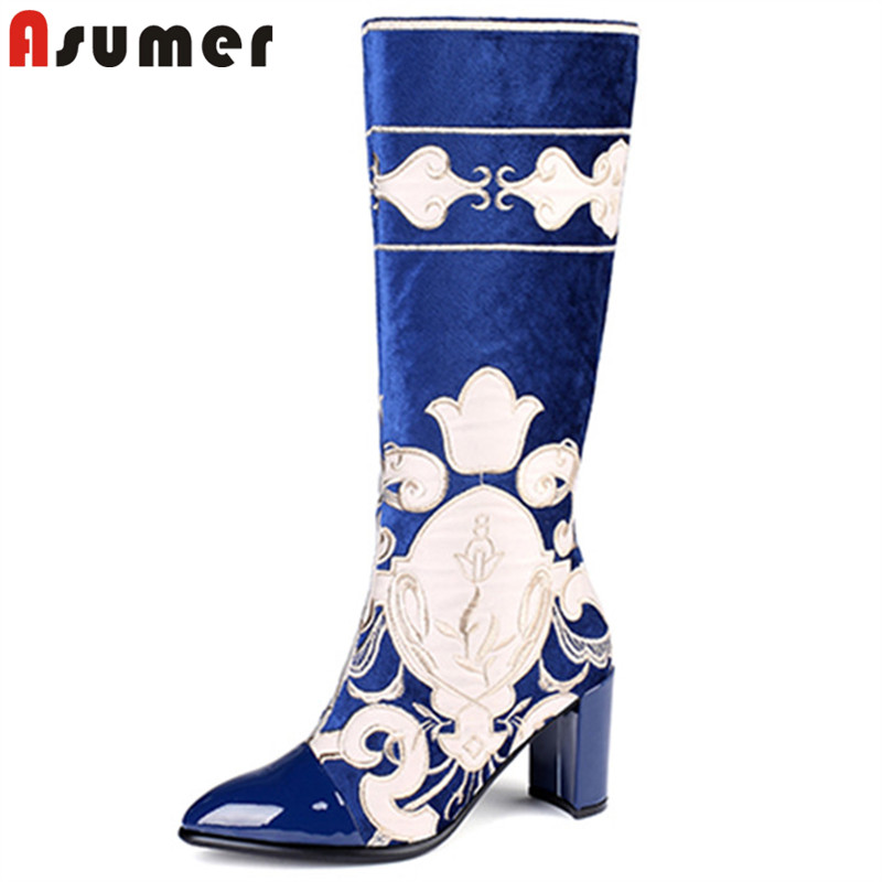

ASUMER 2020 new arrival women knee high boots print pointed toe high heels party wedding shoes ladies autumn winter boots, Khaki