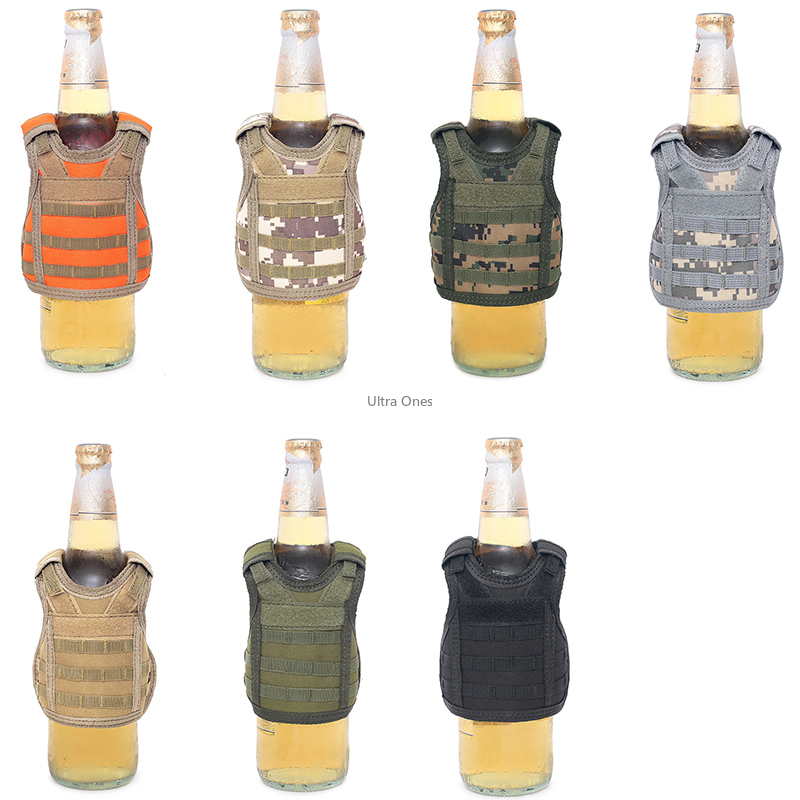 

Tactical Mini Beer Vests Molle Camouflage Beverage Cooler Adjust Drink Bottle Holder for 12oz or 16oz Cans or Bottles Decoration, Black1pc