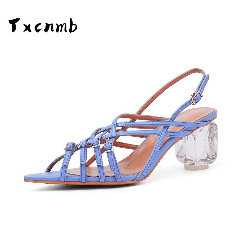 

TXCNMB 2020 Concise peep Toe Women'S sandals Shoes Shallow Summer High Heels crystal Newest Wedding Office Lady Shoes Woman, Beige