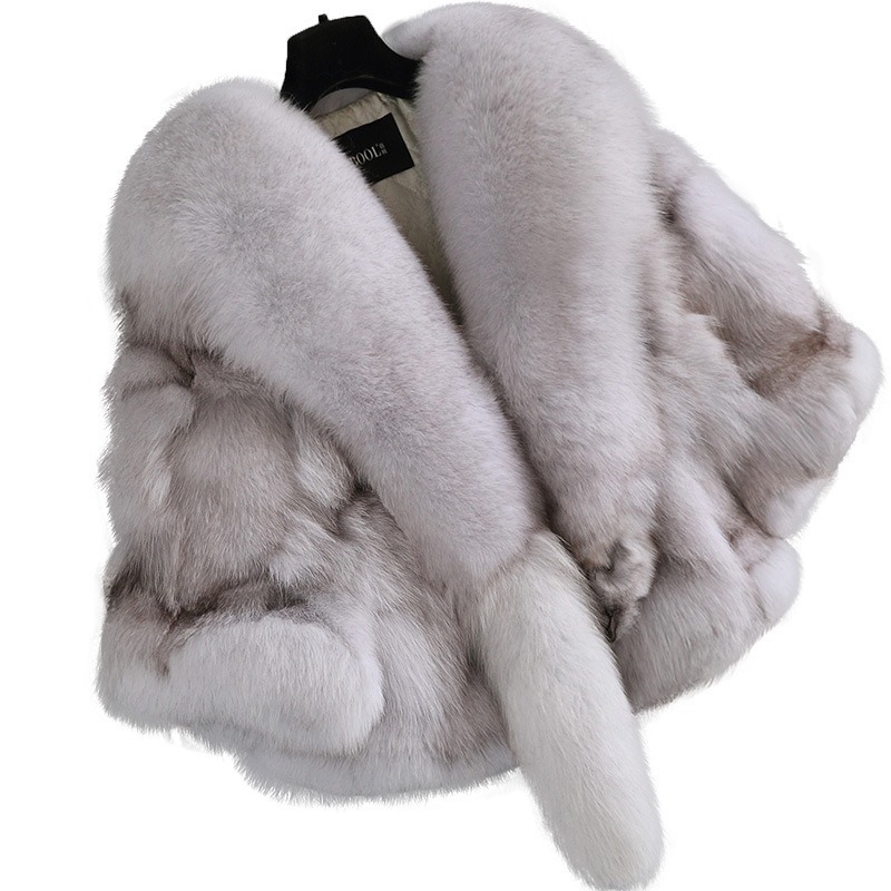 

New Winter 100% Real Fur Coat Genuine Fur Natural Short Cape Shawl Coat for Women Outdoor Luxury, Khaki