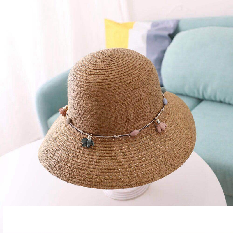 

Wide Brim Hats 2021 Woman's Sun Flower Around Summer Cap Straw Solid Color Beach Hat Fashionable YR8022, Khaki