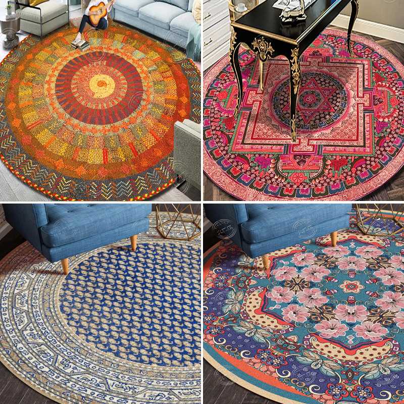 

Persian Style Round Carpets For Living Room Bedroom Rugs And Carpets Large size Decor Floor Mat Study Coffee Table Area Rug, Yellow