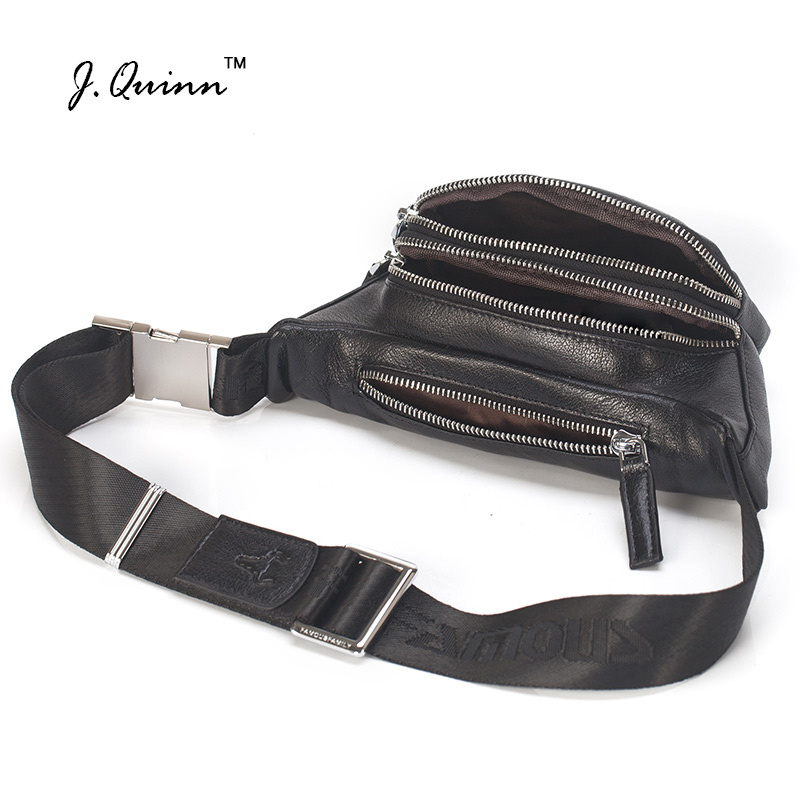 

J.Quinn Men Waist Packs Bags Genuine Leather Casual Zipper Bag Phone Money Pouch Top Quality Leather Travel Waist Messenger Bag, Black