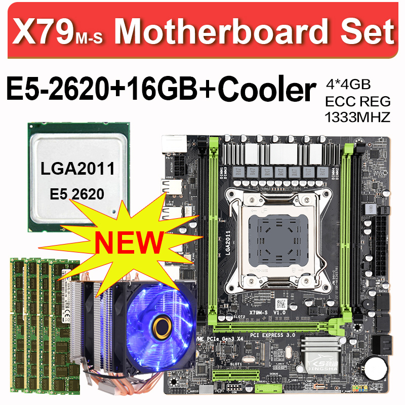 

Jingsha X79 m-s 2.0 motherboard set with Xeon E5 2620 4x4GB=16GB 1333MHz DDR3 ECC REG memory and cpu cooler M.2 SSD NVME