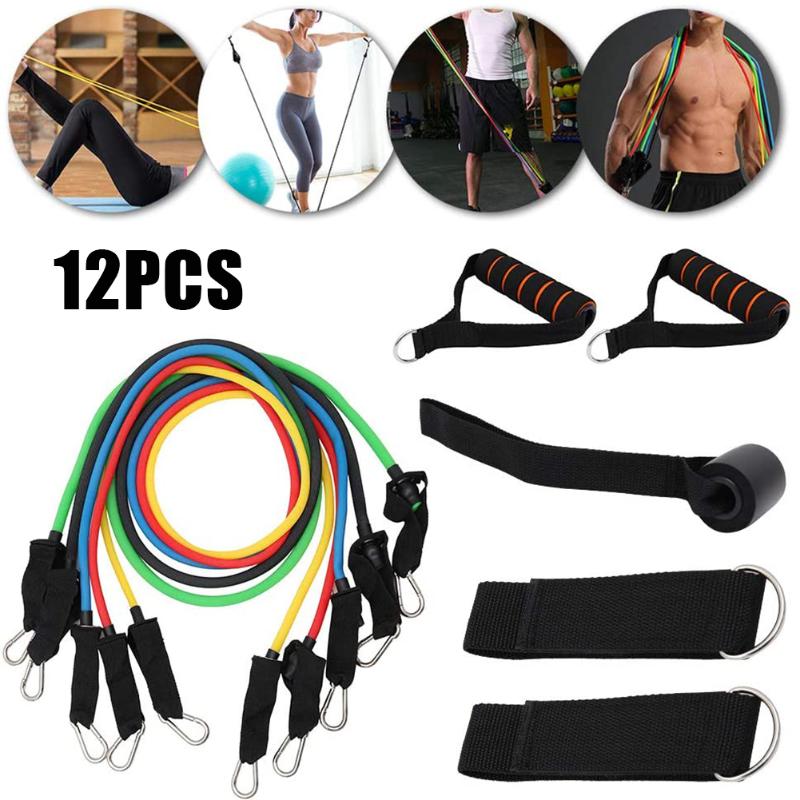 

12Pcs TPE Resistance Band Latex Strength Gym Equipment Home Elastic Pull Rope Home Fitness Workout Body Building Equipment