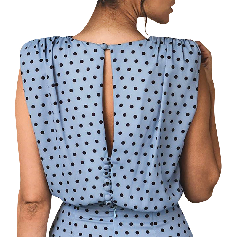 

Blackday Hot Sale Spring And Summer New Women Sexy Package Hip Dress Skinny Wave Dot Sleeveless Dress New, Sky blue