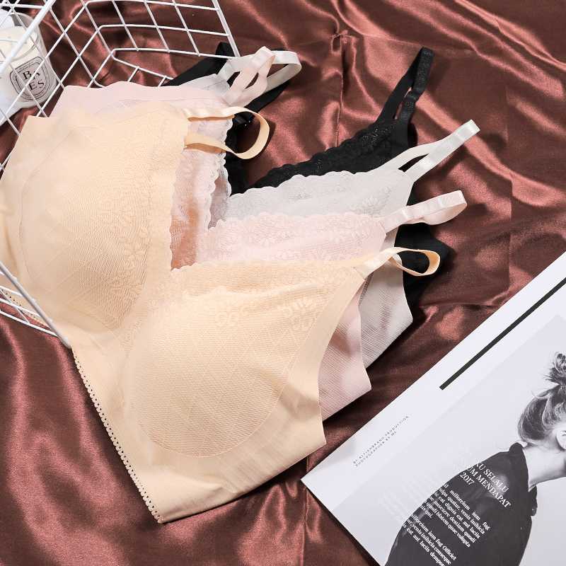 

Ice Silk Bra Seamless Sports Bra Thin Lace Underwear Push Up Vest Comfortable Sleep Top Brassiere Sport Femme Sexy Sport Bh, Pink-bra