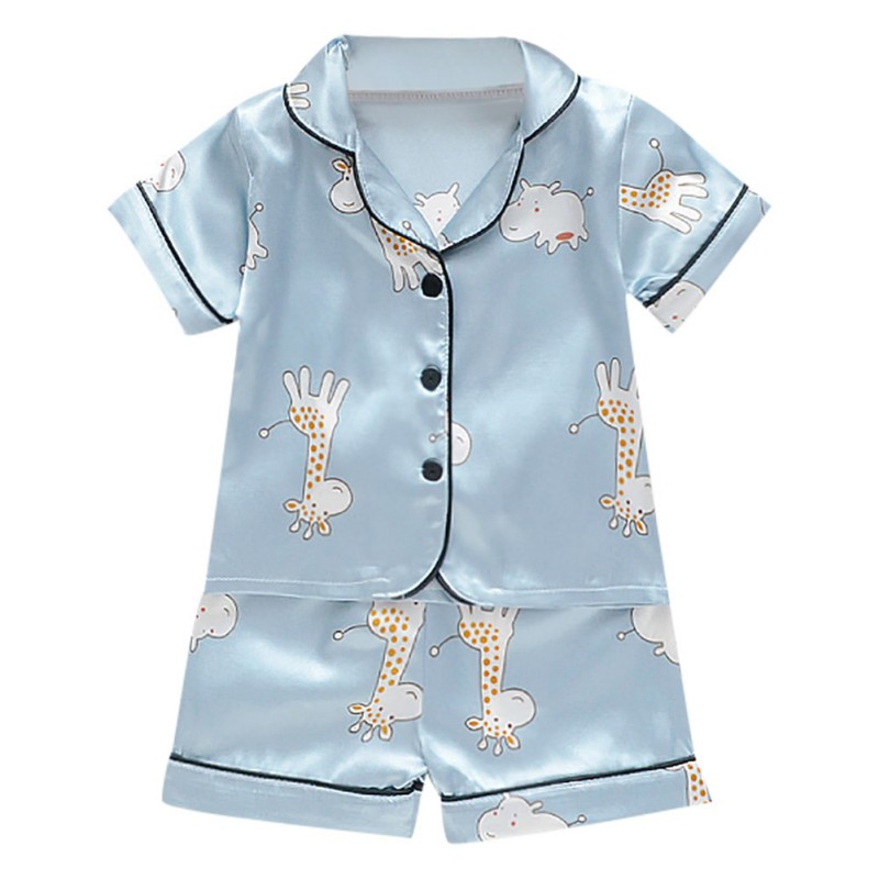 

Baby Pajama Sets Short Sleeve Kids Clothes Boys Girls Cartoon Deer Print Outfits Set Child Blouse Tops+Shorts Sleepwear, Black