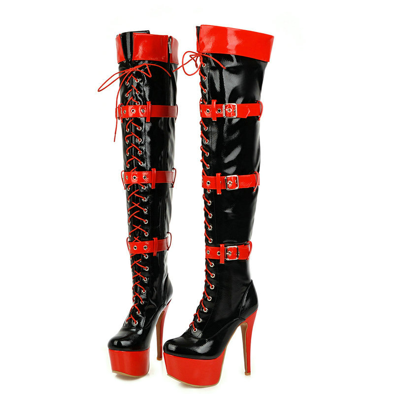 

Red Black Women's Boots Platform Sexy Super High Heel Over The Knee Boots Women Fashion Zipper Autumn Winter Long