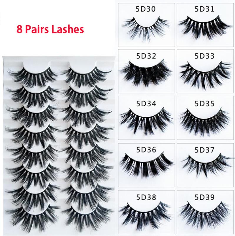 

8 Pairs 3D Mink Lashes Hair False Eyelashes Natural Thick Long Strip Eye Lashes Wispy Makeup Beauty Extension Tools