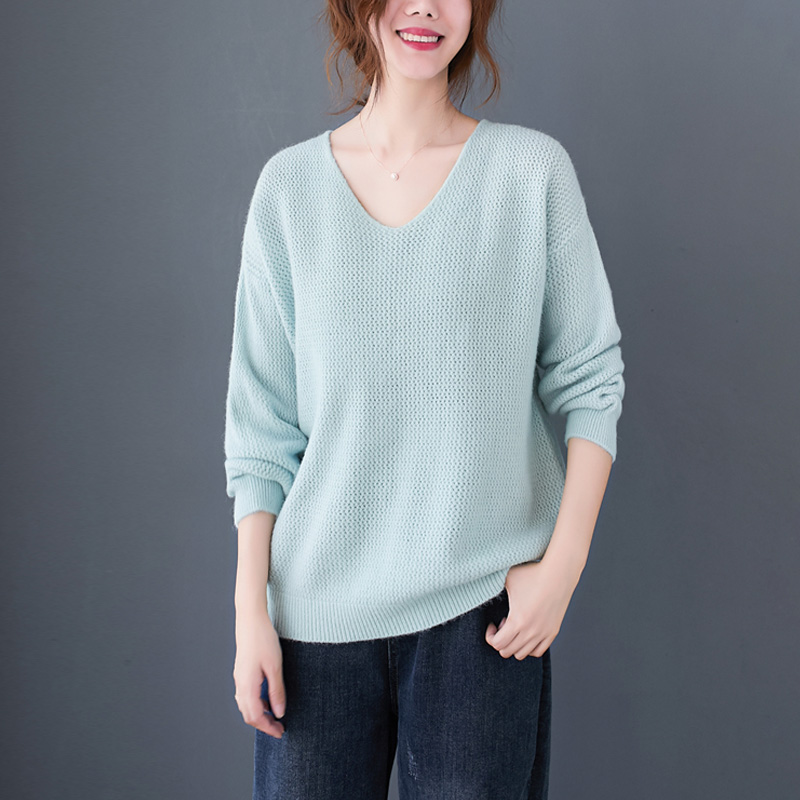 

Autumn Sweater Women Korean Winter Sweater Knitted Tops 2020 New Plus Size Loose Long Sleeve Solid Knitted Top Women' Clothing, Purple