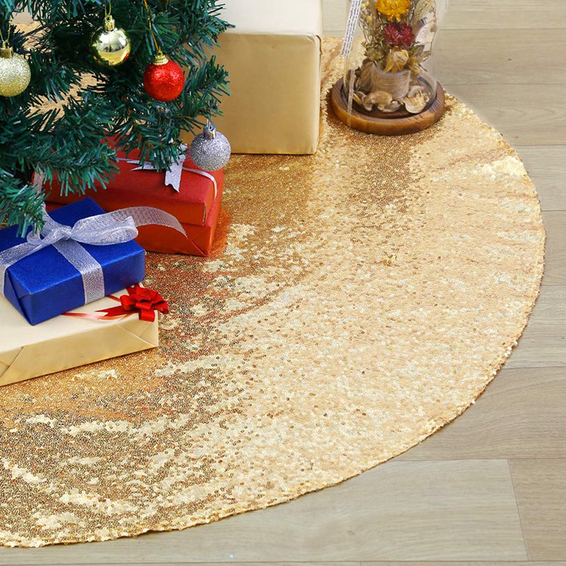 

Christmas Tree Skirts 48Inch Sparkly Tree Skirt Fabric Carpet Round Gold Sequin Chrismas Mats Beautiful Photography Sk
