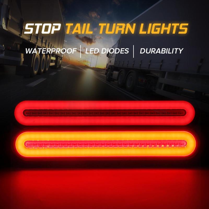 

2pcs Waterproof LED Trailer Truck Brake Light 3 in1 Neon Halo Ring Tail Brake Stop Light 100 LED Flowing Turn Signal Lamp, As pic