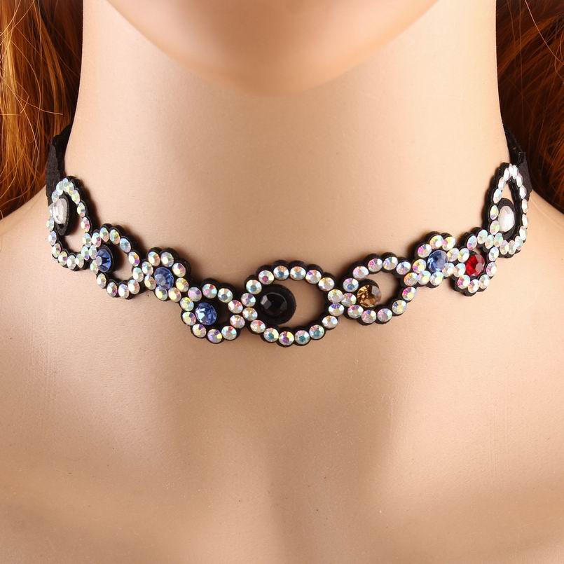

New Colorful Crystal Statement Choker Necklace for Women Fashion Design Maxi Collar Chain Pendant Necklace for Ladies Jewel