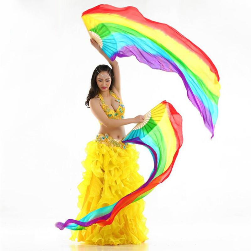 

Women Dancing Veil Silk Belly Dance Fan Veil 1 Pair(Left & Right) 1.8m Long