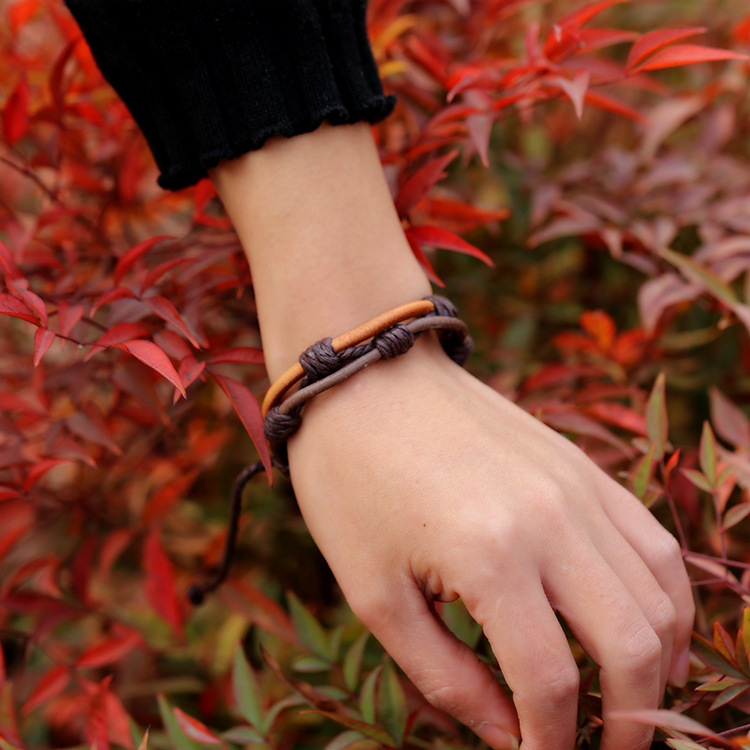 

Simple Casual Handmade Bracelet Adjustable Couple Vintage Genuine Leather Bracelets Adjustable Braided Woven Bangles Jewelry