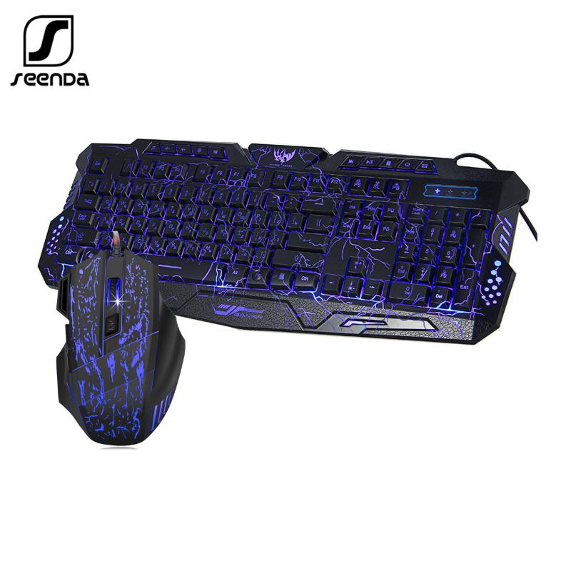 

seenDa Three-color LED Breathing Backlight Gaming Keyboard Mouse Combos USB Wired Full Key Professional Mouse Keyboard