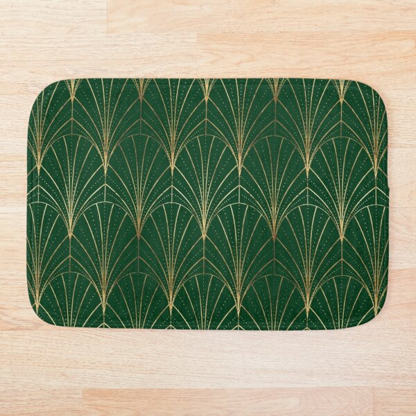 

Art Deco Waterfalls Green & Gold Bath Mat 3d Pattern Print Bath Mats Anti Slip Soft Washable Bathroom Mat