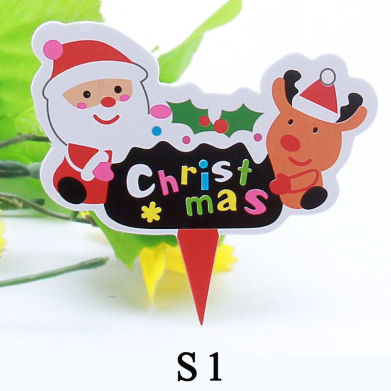 

50 Pcs Merry Christmas Decor Flag Birthday Cake Gift Home Children Kids Santa Snowman Flags