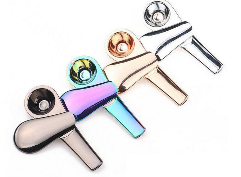 

Hot 50pcs Metal Spoon Smoking Pipe Portable Creative Herb Tobacco Cigarette Ignescent metal Metal Smoking Pipe With Pipe Screens