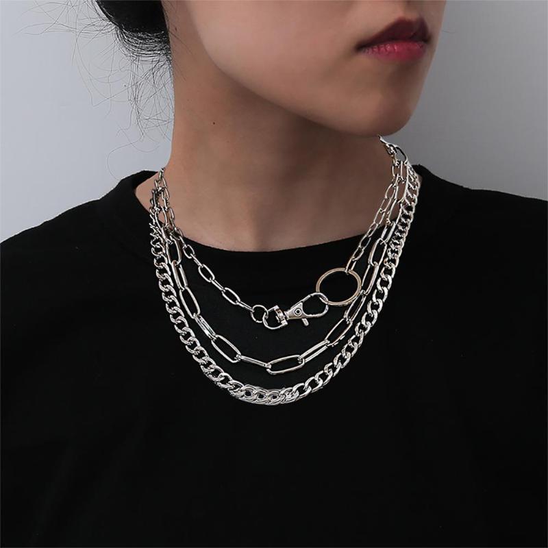 

SHIXIN 3 Pcs/Set Separable Punk Chunky Chain Necklace for Women/Men Hip Hop Layered Thick Chain Choker Necklace on the Neck 2020