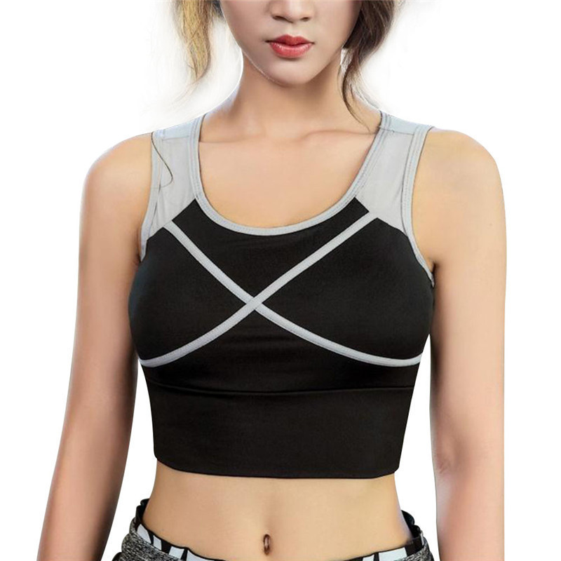 

Women Shakeproof Sport Bras Fitness Running Gym Yoga Quick-dry Padded Breathable Cropped Top Brassiere Underwear, Black