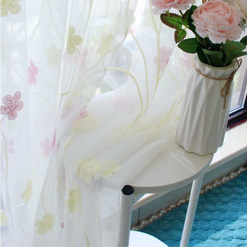 

Pink Embroidered Voile Modern Window Living Room Blue Tulle Curtain Fabrics Sheer Rideaux Cortinas JK135Y, 02